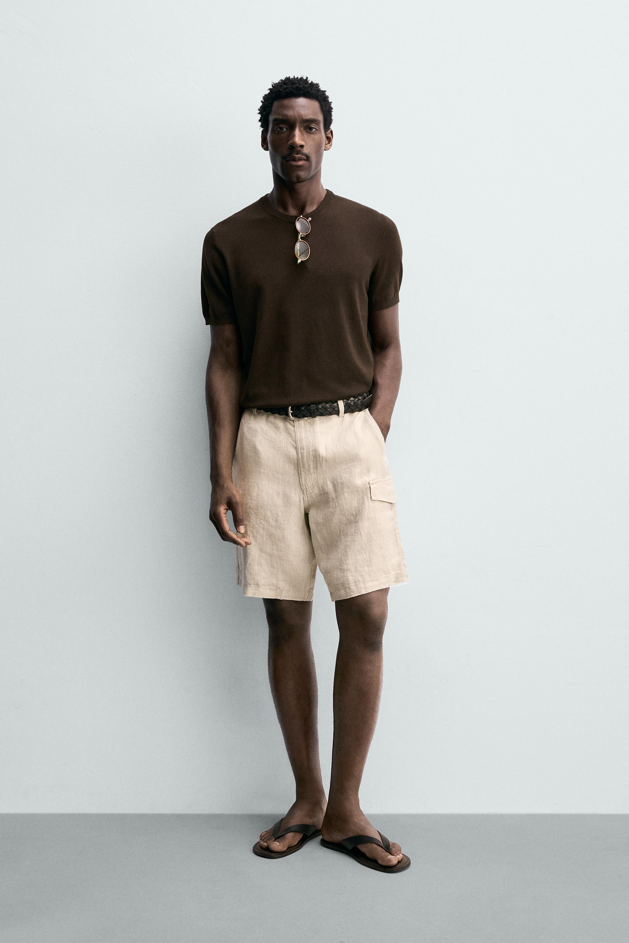 REGULAR FIT 100% LINEN CARGO SHORTS